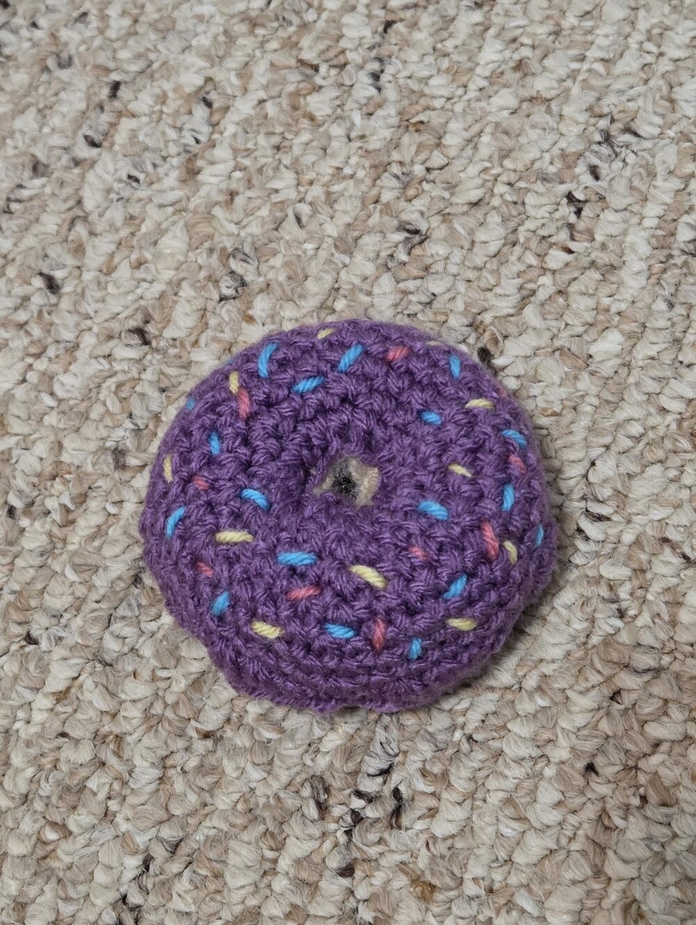 Hand Crafted Purple Crochet Donut Plush with Colorful Sprinkles